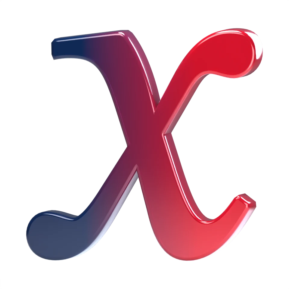 A translucent mathematical variable x with a soft navy-to-crimson fade